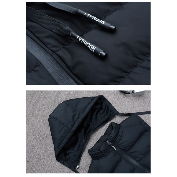 Winter Black Polyester Cotton Thick Hooded Utility Slim Fit Sleeveless Man Cotton Quilted Waistcoat Vest