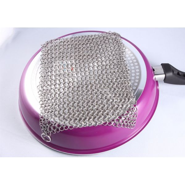 6'' SS Round Cookware Chainmail Scrubber Cleaning Cast Iron Pan 4