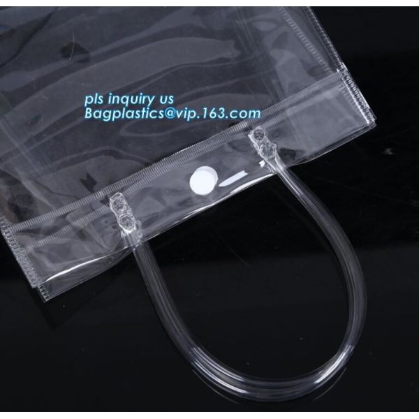 Pvc handle bag for shopping, cosmetic packaging handle zipper top pouch printed transparent pvc bag, Stadium Top Handle