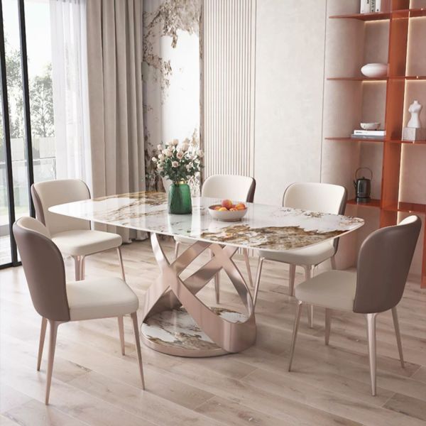 Rectangle Shape Assemble Marble Dining Table For Hotel Purpose
