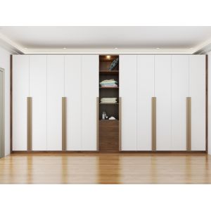China Bedroom Walnut Glass Swing Door Wardrobe Modular Assembled on sale
