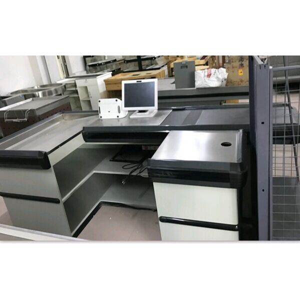 Automatic Electric Checkout Counter With Conveyor Belt / Retail Cash Counter