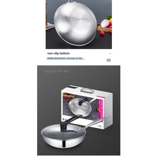 High Capacity Honeycomb Kitchen Frypan Non Stick Stainless Steel With Lid