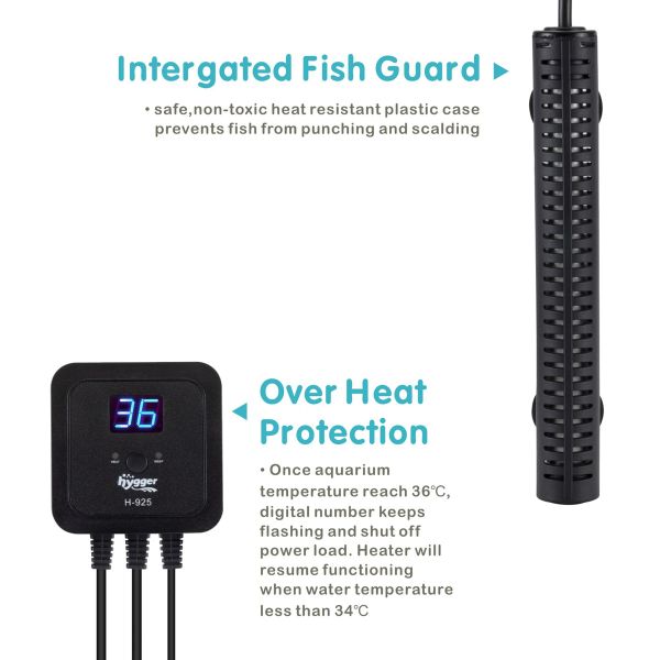 Hygger 500W 300W Aquarium Heater Submersible Fish Tank Heaters with LED Temperature Display and External Temperature Con