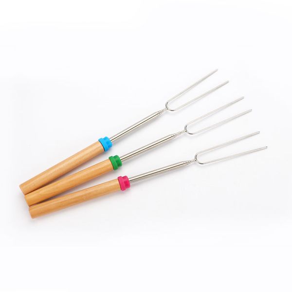 Outdoor BBQ Stainless Steel Skewers Marshmallow Roasting Sticks With Wooden Handle