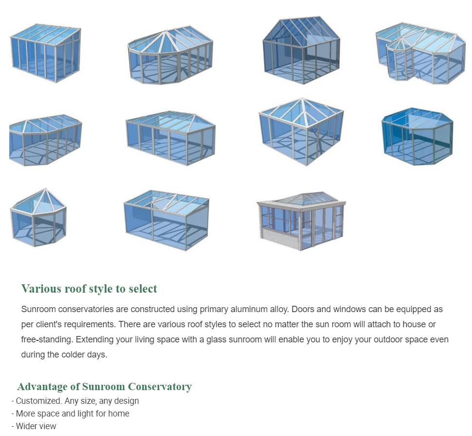 Prefabricated Winter Garden Glass House 4 Season Sunroom 6063 T5 Aluminum
