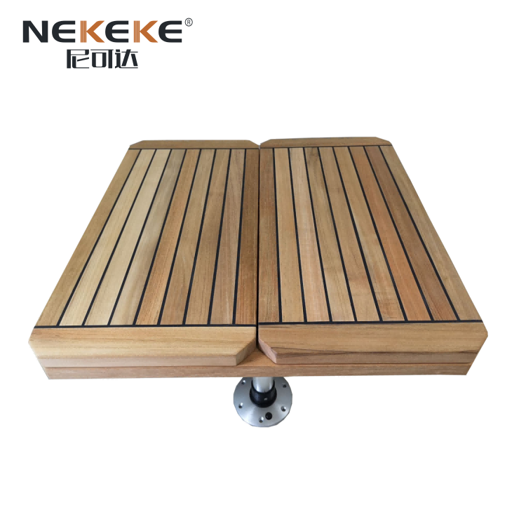 Rectangular Folding Teak Boat Table Top With Star Inlay For Yacht RV