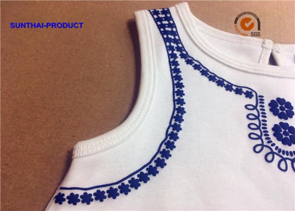 Sleeveless Newborn Baby Bodysuits / Round Neck Cotton Baby Romper With Foaming Screen Print
