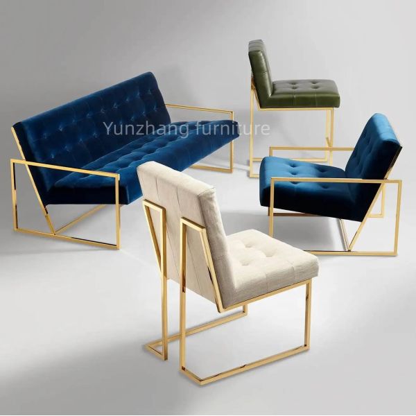 201 Stainless Steel Velvet Cozy Sofa Chair Hotel / Living Room Furniture