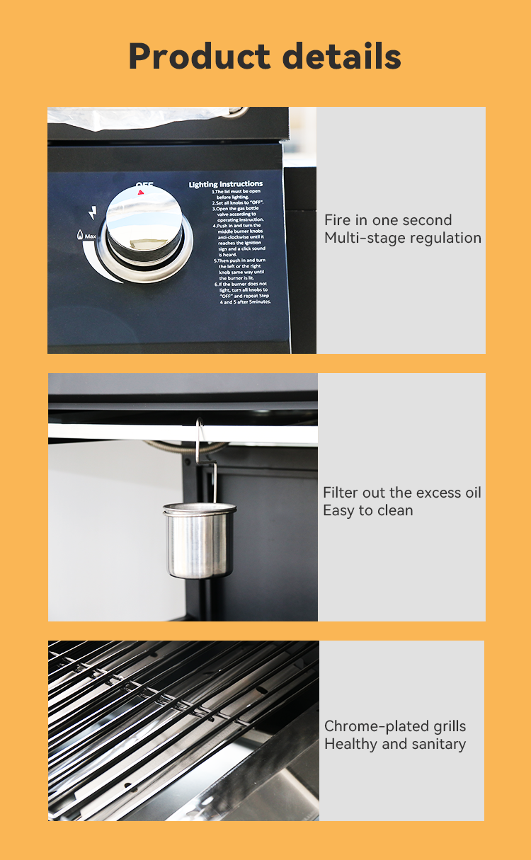 Outdoor Stainless Steel Gas BBQ Grill Smoker Barbecue Smoke Stove with Large Capacity