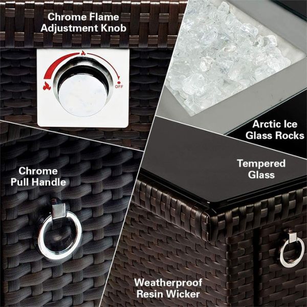 36'' Outdoor Propane Coffee Brown Square Gas Square Fire Pit Powder Coating