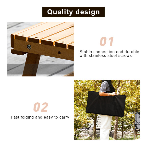 Compact Portable Camping Roll Up Picnic Table Low Folding Wood Collapsible Table 3.70kg