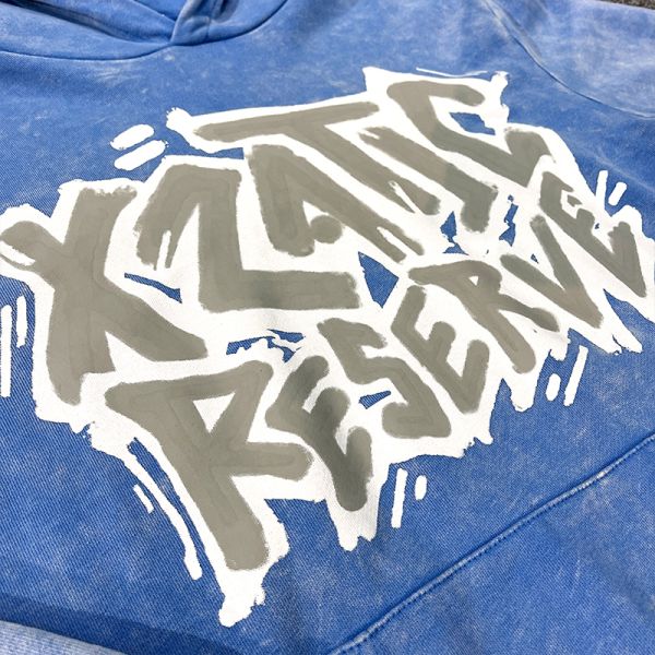 Custom logo Retro French Terry Blue Distressed Hoodie Acid Wash Vintage Pullover Fashion Streetwear Hoodie