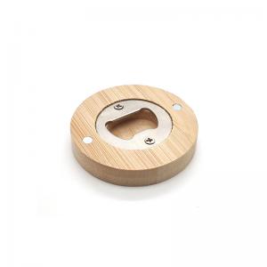 Quality Magnetic Bamboo Metal Bottle Opener - Round Wooden Fridge Magnet wholesale