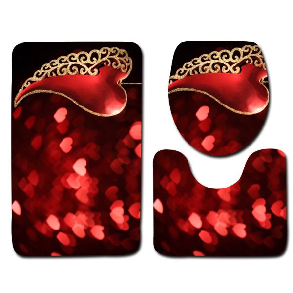 Romantic Valentine'S Day Toilet Mat Set 3 Piece Bath Rug Set non slip