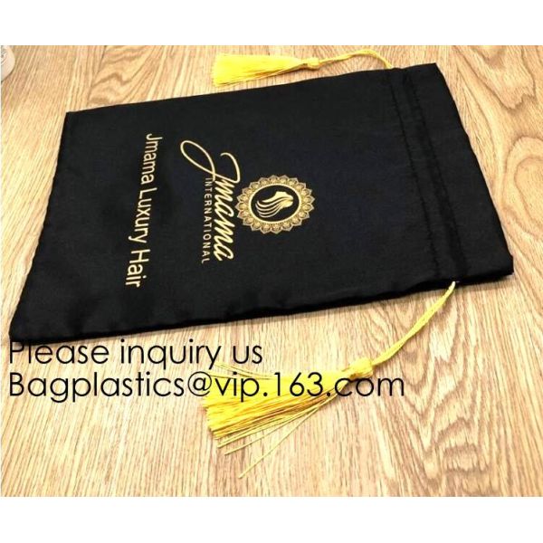 Rose Gold Printing White and Gold Silk Packaging Bags For Clothing Industry,Pink Silk and Velvet Drawstring Bag With Ros