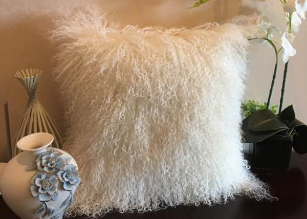 Cheap Mongolian fur Pillow Natural White Long Hair Tibetan Sheep Skin Pillow Cover 40cm for sale