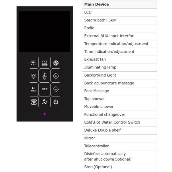 1650x1650x2150mm Steam Shower Room Cabin With Whirlpool Bathtub