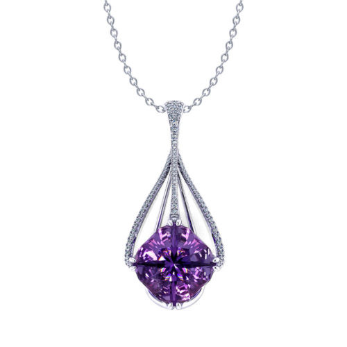 Amethyst Slide Necklace，Amethyst Slide Necklace (14k White Gold, 19x19mm Amethyst, Diamonds .82cttw