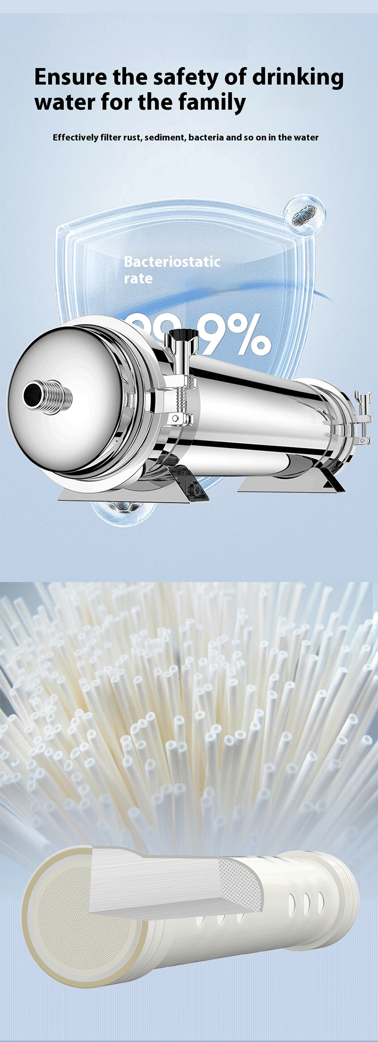 SS304 Ultrafiltration Water Filter 0.01 Microns for Families Shops Swimming Pools