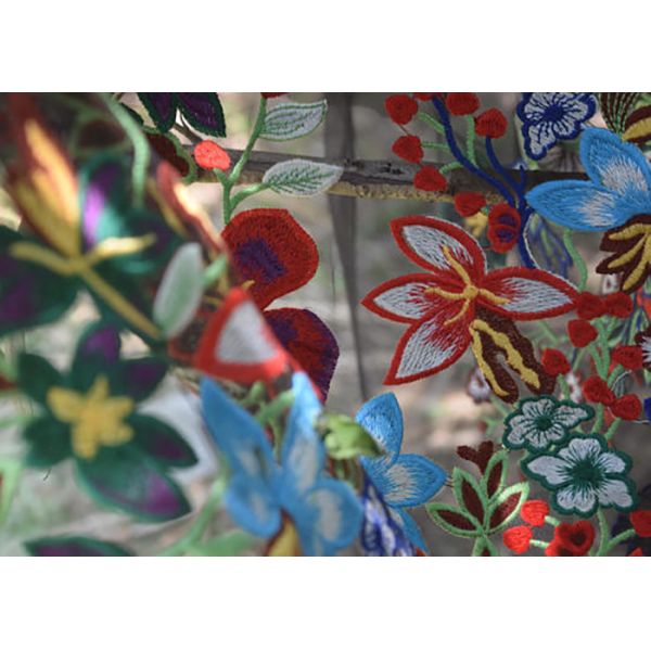 Polyester Multi Colored Embroidered Floral Lace Fabric For Haute Couture