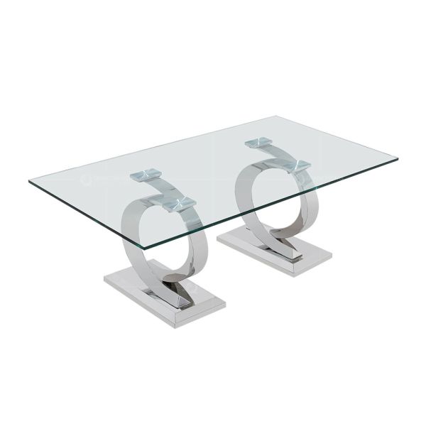 0.18m3 Glass SS Coffee Table Chrome Finished 130cm