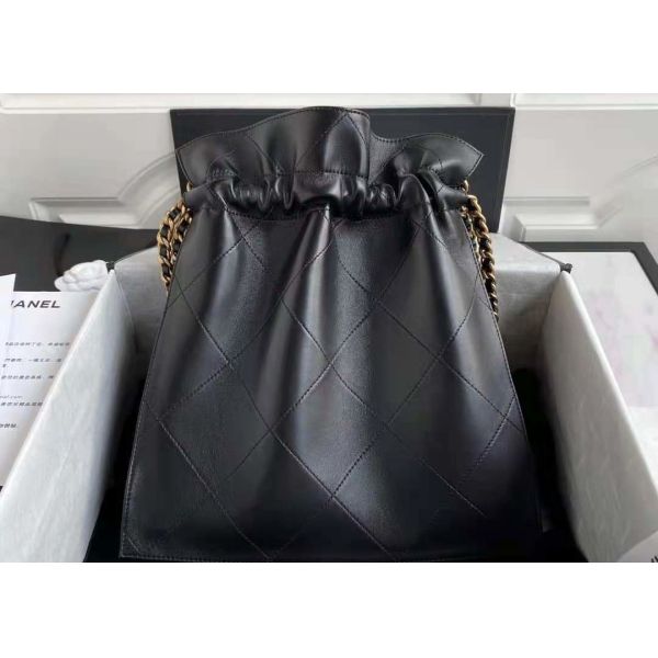 Bucket Genuine Leather Shoulder Handbag , 30cm Black Chain Handbag