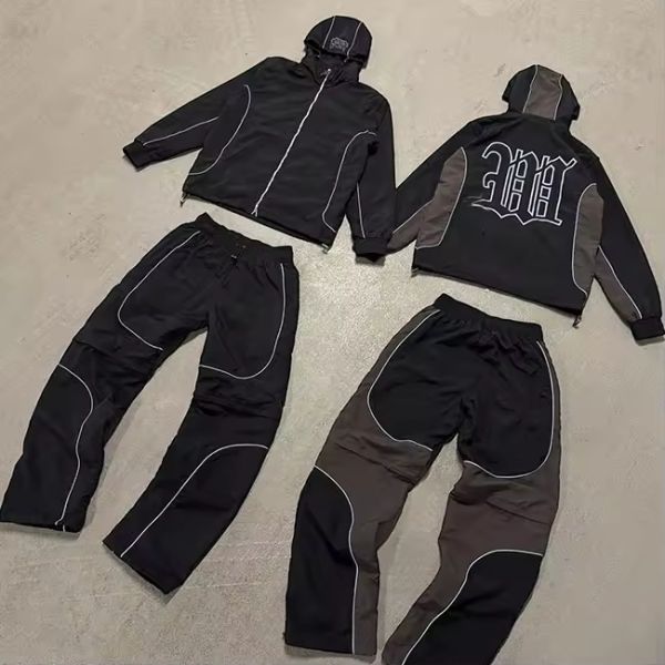 Custom 3m Lightweight Reflective Detachable Zipper Nylon Shorts Sweatsuit Men Windbreaker Jacket Nylon Track Pants Tracksuit