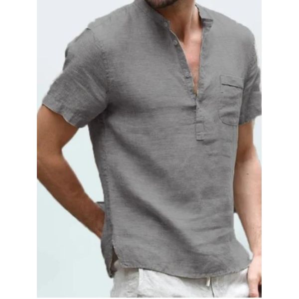 Oem Apparel Men Short Sleeve Shirts Linen Button Down Beach Casual Summer Shirts