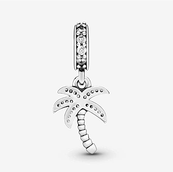 EZ Tuxedo Palm Tree Dangle Charms 925 Sterling Silver Tree Pendant with Cubic Zirconia for Pendant