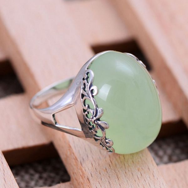 Retro Design Women Thai 925 Sterling Silver Natural Chalcedony Ring (XH036181W)