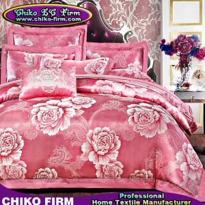 China Wholesale Pink Color Flower Designs Cotton Jacquard Bedding Sets on sale