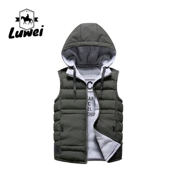 Cotton Padded Cold Weather Vest Regular Stand Collar Waistcoat With Hooded