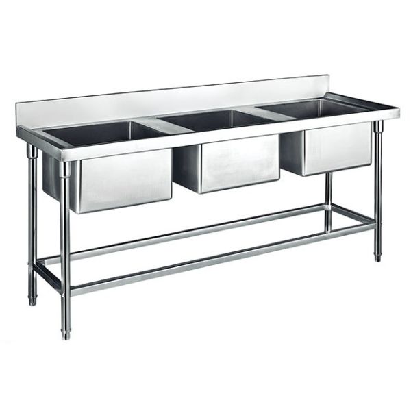Commercial Stainless Steel Sink Three Bowl 1800*700*800+150mm Thick 1.2mm