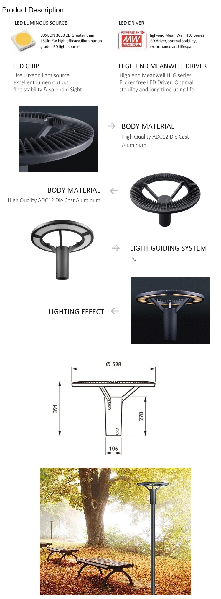 2700k Eye Protecting Urban Led Lighting 120 Degree Beam Angle