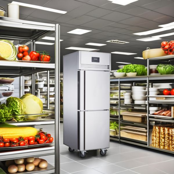 Commercial Kitchen Restaurant Cooler Stainless Steel Upright Freezer Double Doors LED Light Open-Cooling Display Supermarket