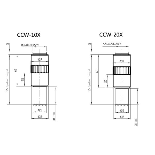 95mm Metallographic Achromatic Objective Lens APO Long Working Distance