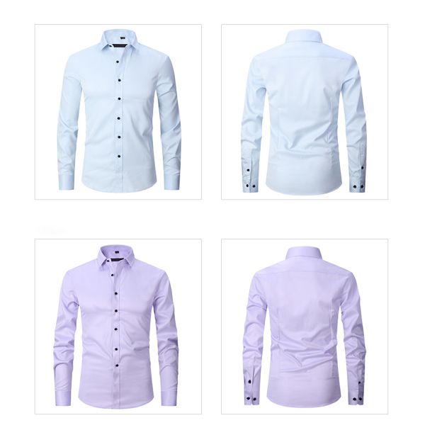 Solid Color Men Shirts Apparel Business Casual Polyester Stand Collar Clothes