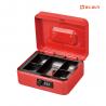 Red Metal Cash Box With Removable Coin Tray Durable 5 Compartment Security for sale