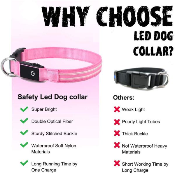 Safety Seen LED Dog Collar USB Rechargeable Multifuctional For Dogs Walking Training