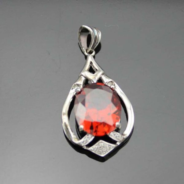 Sterling Silver Jewelry 10mmx12mm Red Cubic Zircon Pendant (PSJ0396)