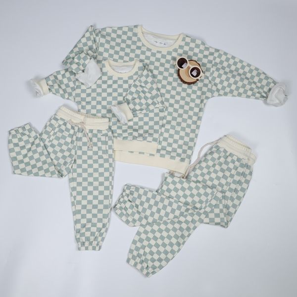 French Terry Pullover Sweat Shirt 230gsm Children'S Play Set With Checkered Print