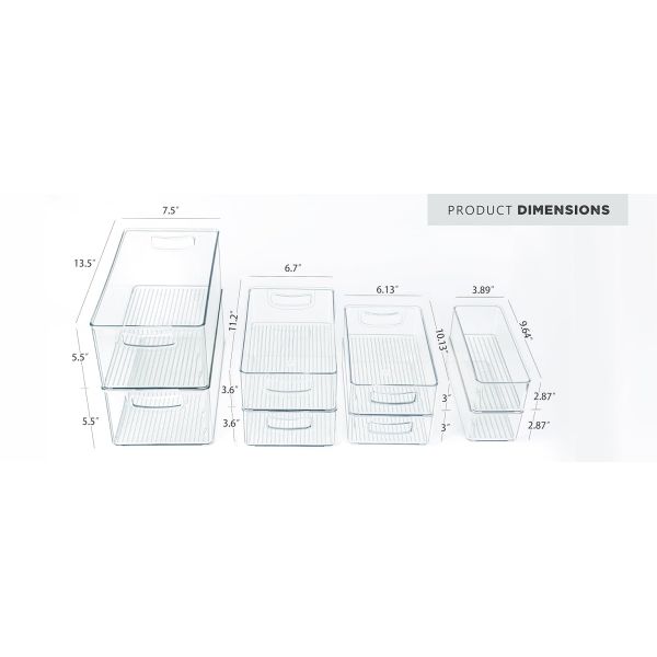 Clear Storage Bins Stackable Plastic Containers For Organizing, 8 PACK Multi-Size Organizer Bins For Freezer Pantry