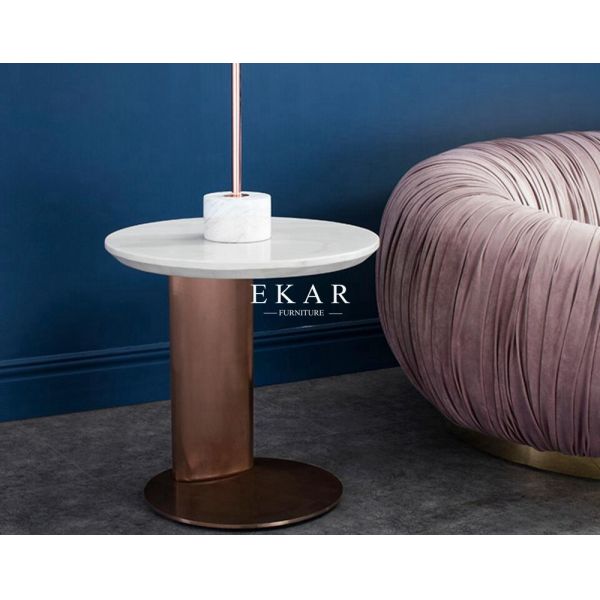 Living Room Round Modern Marble Top Stainless Steel Side Table