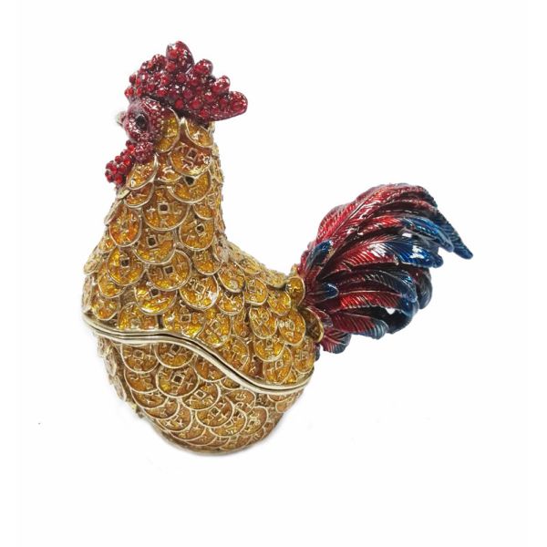 Decorative alloy rooster jewelry boxes beautiful cock enamel trinket box