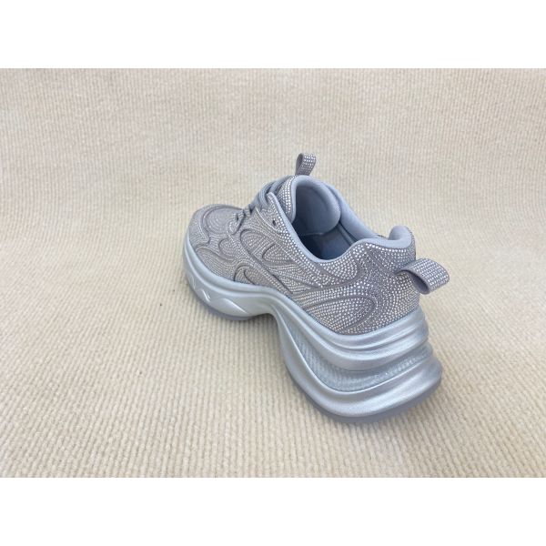 Women fashion sport shoes with bling rhinestone breathable upper grey black