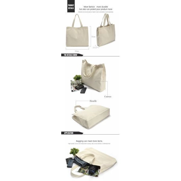 Reusable Blank Canvas Tote Bag Women Foldable Cotton Shopping Bags