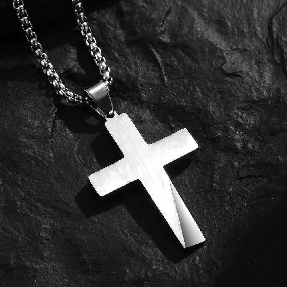 Stainless Steel Cross Necklace for Men Satin and Polished Christian Jewelry