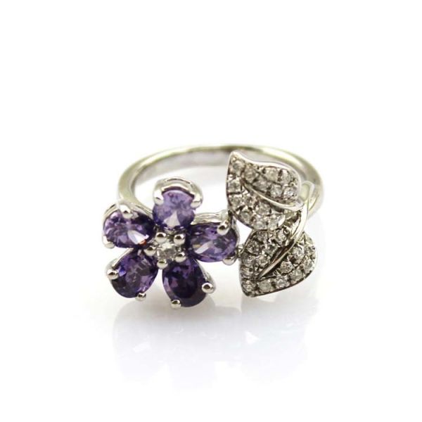 Fashion Jewelry Sterling Silver Ring with Purple and Clear Cubic Zircon (FR003)