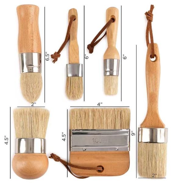 Diameter 50mm Chalk Paint Brush Set 6pcs 100% Natural Bristle Wax Brush